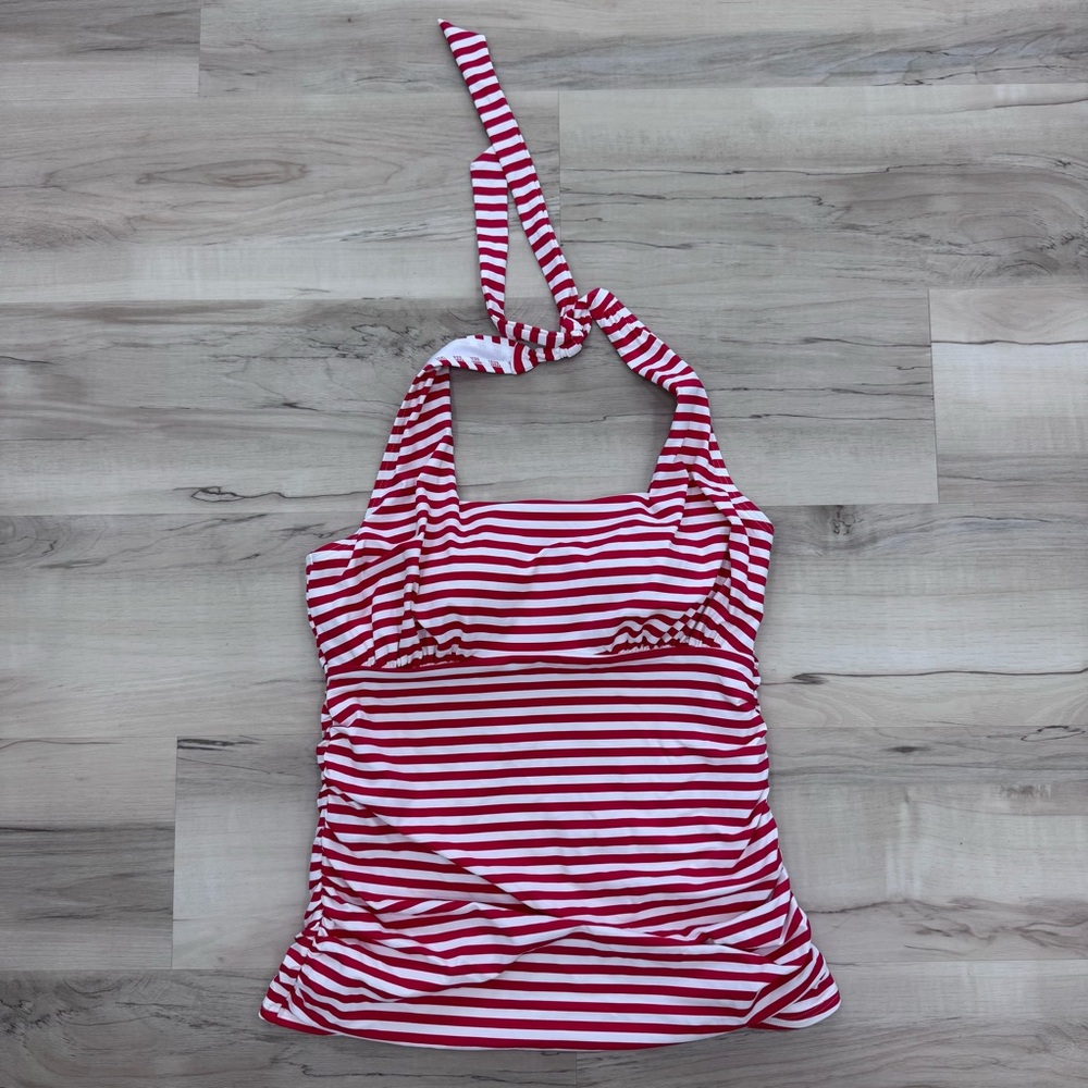 Lands End Nautical Red/White Stripe Halter Tankini Swim Top Only Women’s 8 NWT
